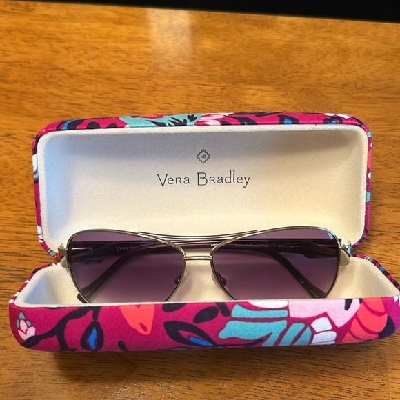 Vera Bradley Accessories - Vera Bradley women’s sunglasses and matching case. The frame is a light gold.